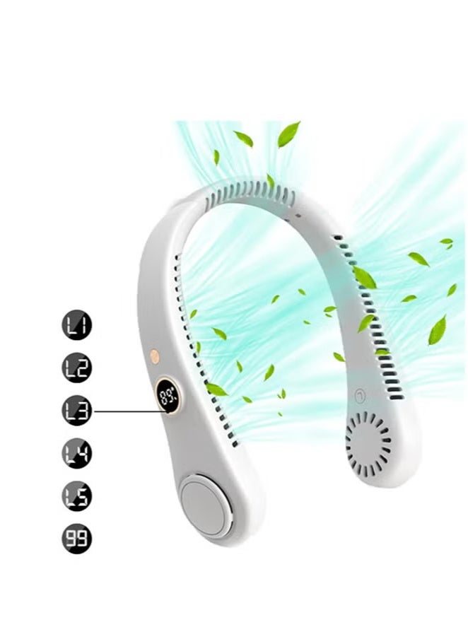 general Neck Fan, Portable Hanging Neck Fan, Bladeless Neck Fan with 360° Airflow, 5-Speed Adjustable with Led Digital Display, Rechargeable Wearable Fan Cooling Quiet/White - Image 3