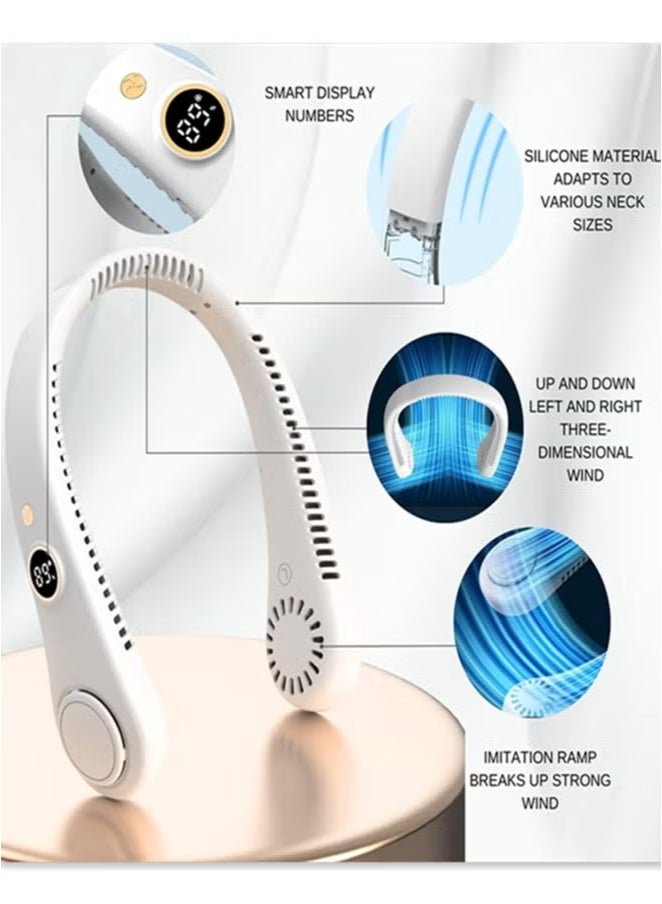general Neck Fan, Portable Hanging Neck Fan, Bladeless Neck Fan with 360° Airflow, 5-Speed Adjustable with Led Digital Display, Rechargeable Wearable Fan Cooling Quiet/White - Image 2