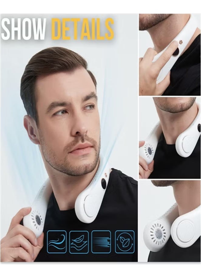general Neck Fan, Portable Hanging Neck Fan, Bladeless Neck Fan with 360° Airflow, 5-Speed Adjustable with Led Digital Display, Rechargeable Wearable Fan Cooling Quiet/White - Image 4