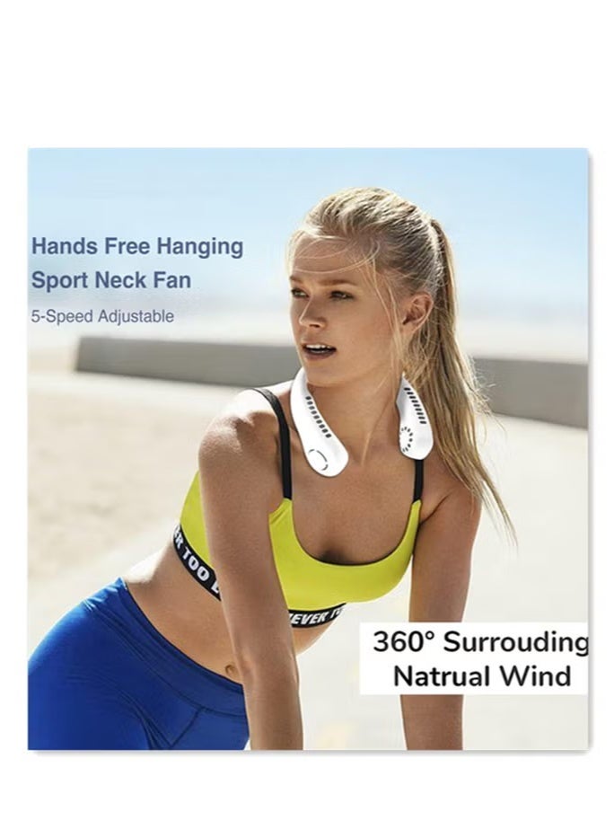 general Neck Fan, Portable Hanging Neck Fan, Bladeless Neck Fan with 360° Airflow, 5-Speed Adjustable with Led Digital Display, Rechargeable Wearable Fan Cooling Quiet/White - Image 5