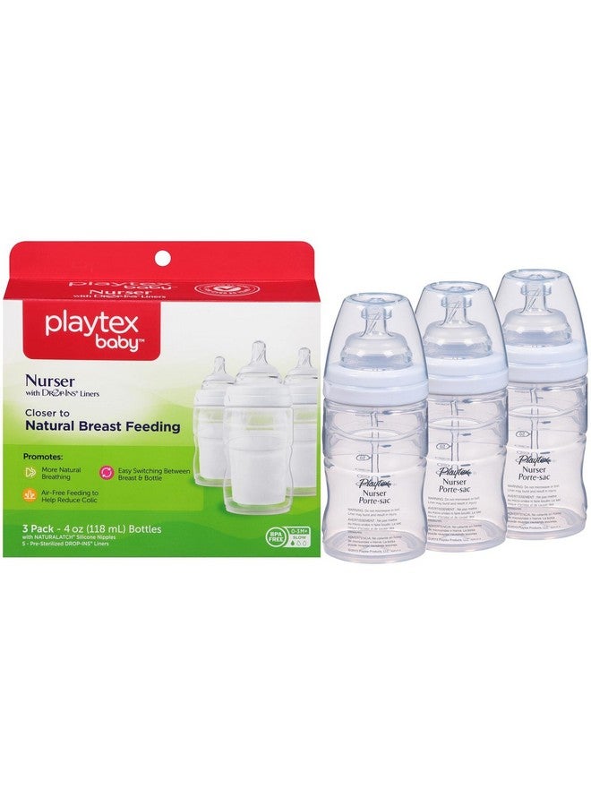 playtex زجاجة رضاعة للأطفال مع بطانات قابلة للتخلص للأطفال الذين يرضعون من الثدي 4 أونصات 3 عبوات - Image 1