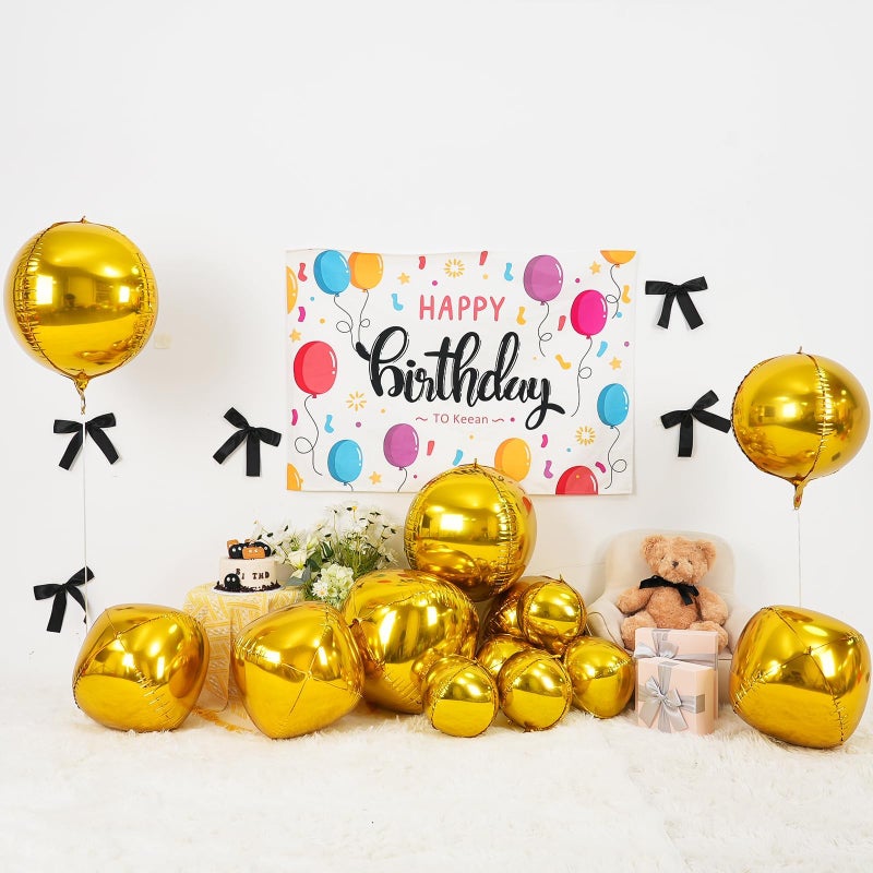 Vibzox 12Pcs Gold Round Foil Balloons, 22" 15" 10" 4D Ball Balloons, Metallic Gold Foil Balloon for Birthday Graduation Wedding Anniversary New Year Eve Disco Party Backdrop Decorations - Image 3