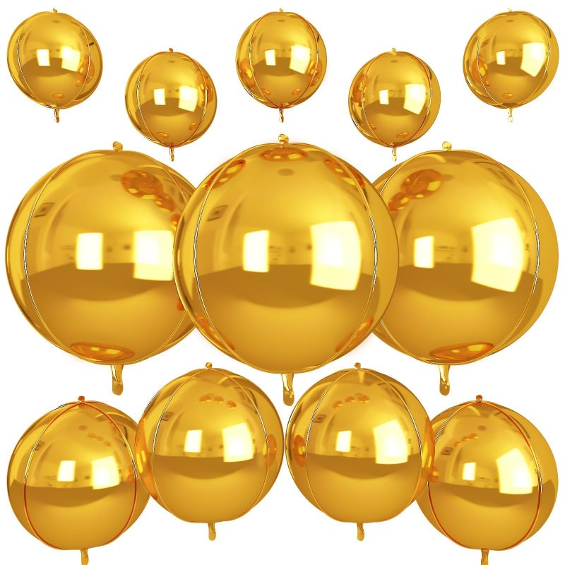 Vibzox 12Pcs Gold Round Foil Balloons, 22" 15" 10" 4D Ball Balloons, Metallic Gold Foil Balloon for Birthday Graduation Wedding Anniversary New Year Eve Disco Party Backdrop Decorations - Image 1