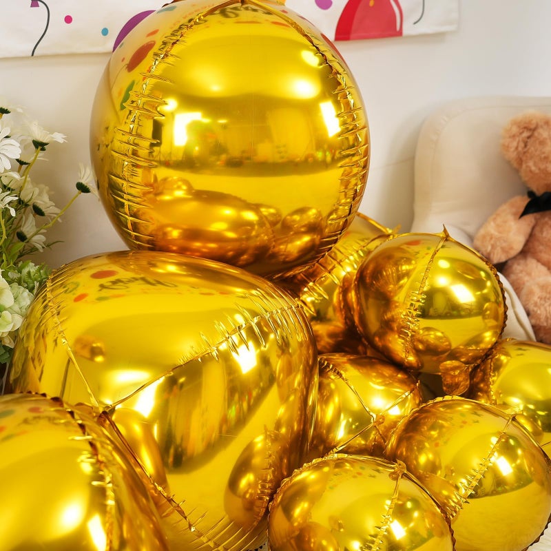 Vibzox 12Pcs Gold Round Foil Balloons, 22" 15" 10" 4D Ball Balloons, Metallic Gold Foil Balloon for Birthday Graduation Wedding Anniversary New Year Eve Disco Party Backdrop Decorations - Image 4