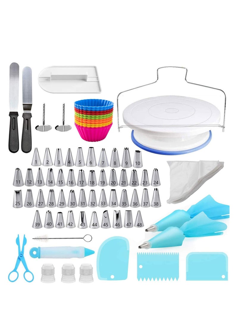 بريميفي طقم تزيين الكيك 107 قطعة مع قرص دوار للكيك مقاس 11 بوصة - Image 1