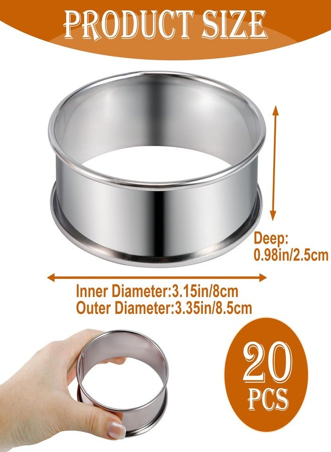 Dyrfolm 20 Pcs English Muffin Rings,3 Inch Stainless Steel Crumpet Rings,Double Rolled Tart Rings,Round Metal Muffin Tart Ring Molds for Home Baking,Kitchen Baking - Image 2