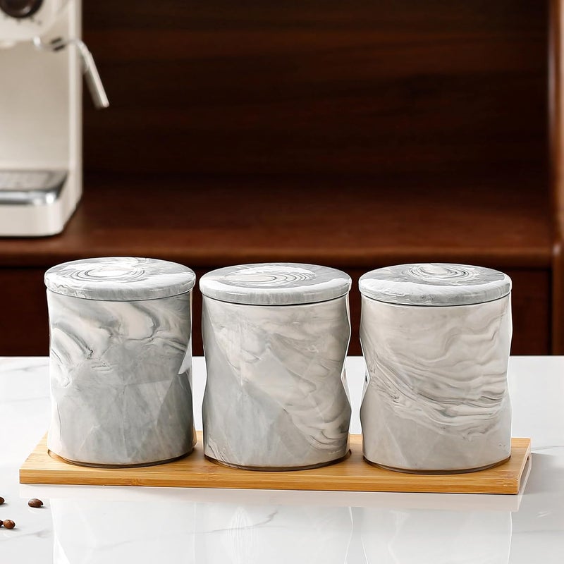 UMAI Ceramic Jars For Kitchen Storage With Ceramic Lids | Pack of 3-740ml Each | Airtight Kitchen Containers Set | Kitchen Accessories Items | Multipurpose Jars For Pickles Nuts Dry Fruits | Grey - Image 1