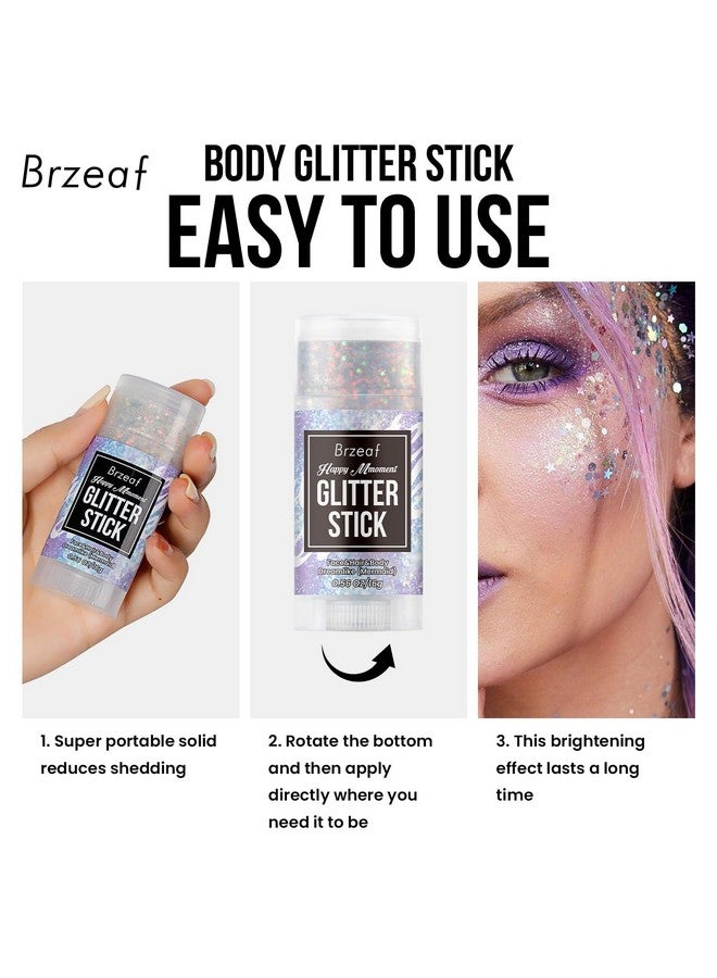 Brzeaf Waterproof Mermaid Glitter Stick, Shimmery& Long Lasting, Hair Eyeshadow Face Body Glitter, Singer Concert Music Rave Festival, Glitter Stick Makeup & Face Glitter Gel for Women Men 0.56 Oz - Image 5
