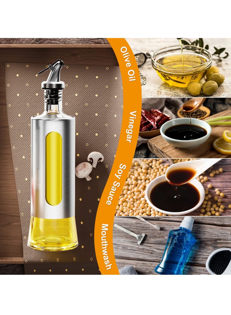 SYOSI 2 Pcs Cooking Oil Dispenser 500ml Oil Dispenser Bottles 17oz Olive Oil Dispenser Stainless Steel & Glass Oil Bottles Kitchen Oil and Vinegar Dispenser Set for Vegetable Olive Oil etc - Image 3