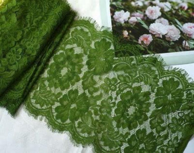 Eyelash Lace Mesh Trim, 3 meters Multicolor DIY Clothing Decoration(Grass Green) - Image 1