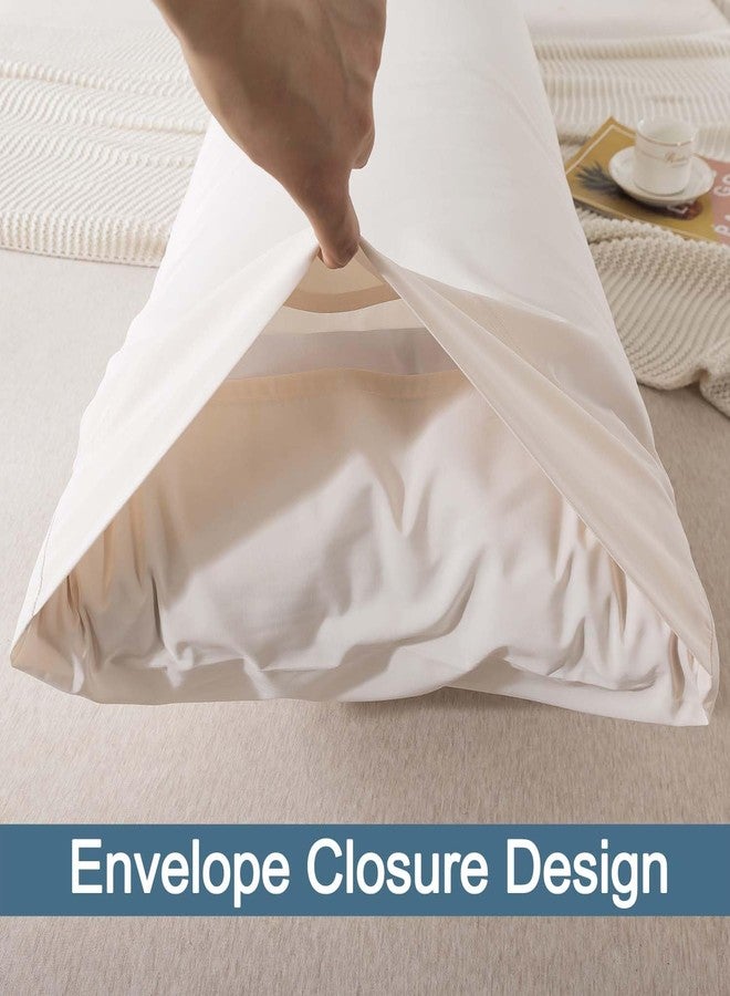 WhatsBedding غطاء وسادة للجسم من واتس بيدينج، مصنوع من قماش قطني، غطاء وسادة طويل يسمح بمرور الهواء ولطيف على البشرة، إغلاق ظرفي - بيج (20 × 54 بوصة) - Image 4