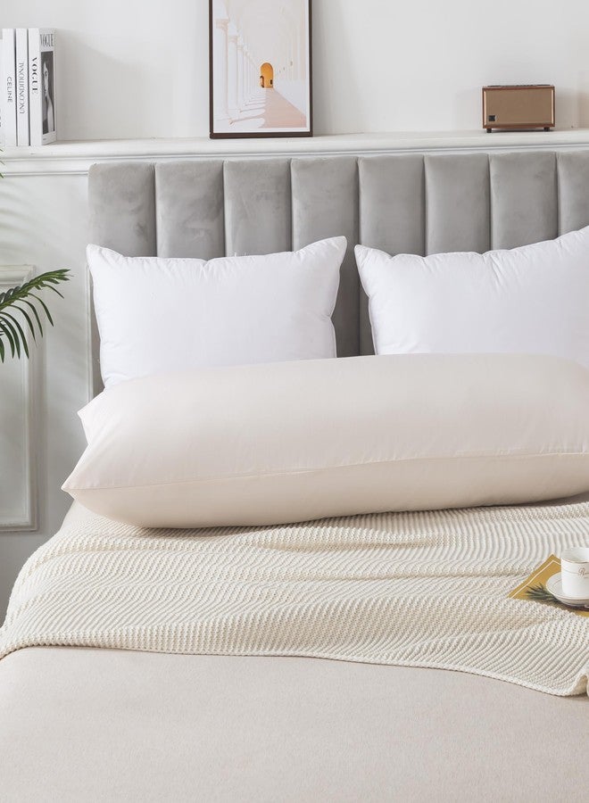 WhatsBedding غطاء وسادة للجسم من واتس بيدينج، مصنوع من قماش قطني، غطاء وسادة طويل يسمح بمرور الهواء ولطيف على البشرة، إغلاق ظرفي - بيج (20 × 54 بوصة) - Image 2