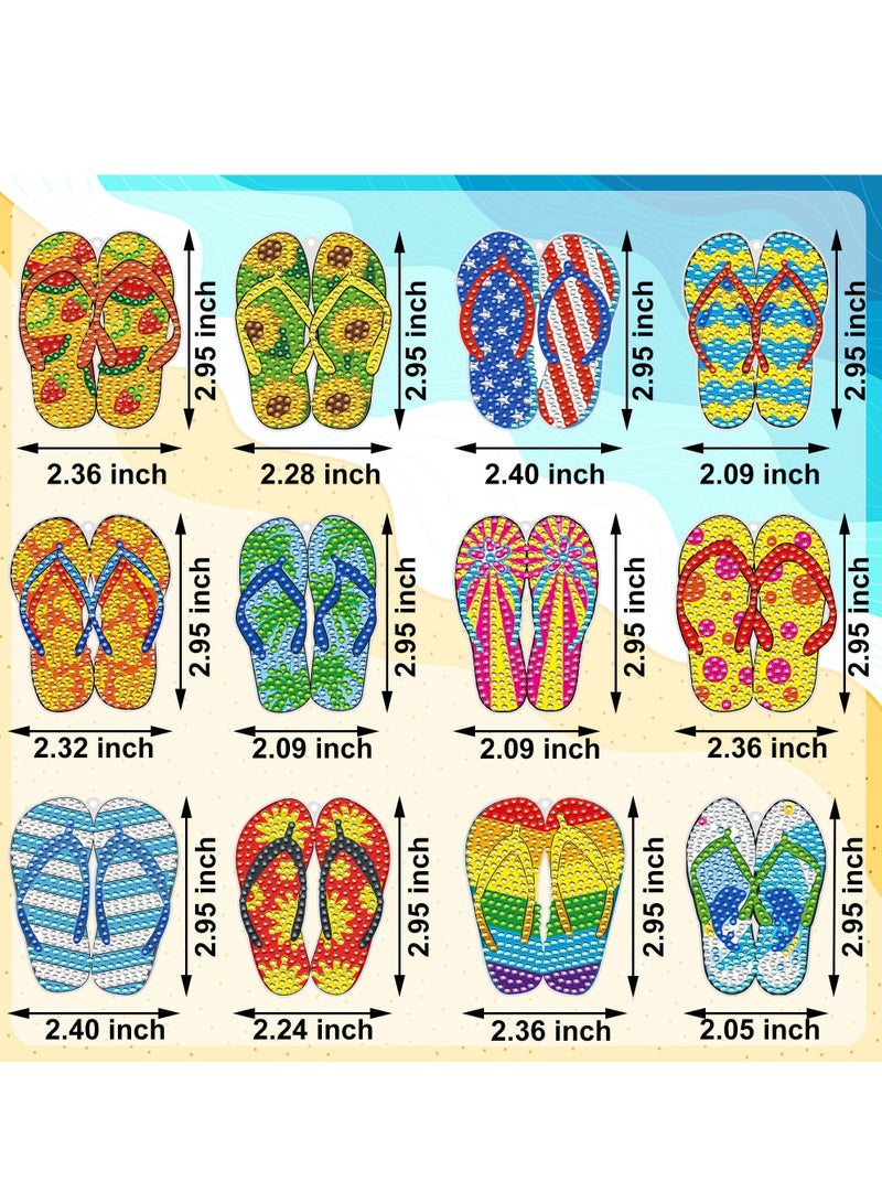 Zikra Diamond Painting Keychains, 12 Pack Flip Flop 5D Diamond Key Rings, Double Sided Diamond Art Keychain, DIY Slippers Diamond Art Painting Keychain Rhinestone Painting Kit for Beginners - Image 2