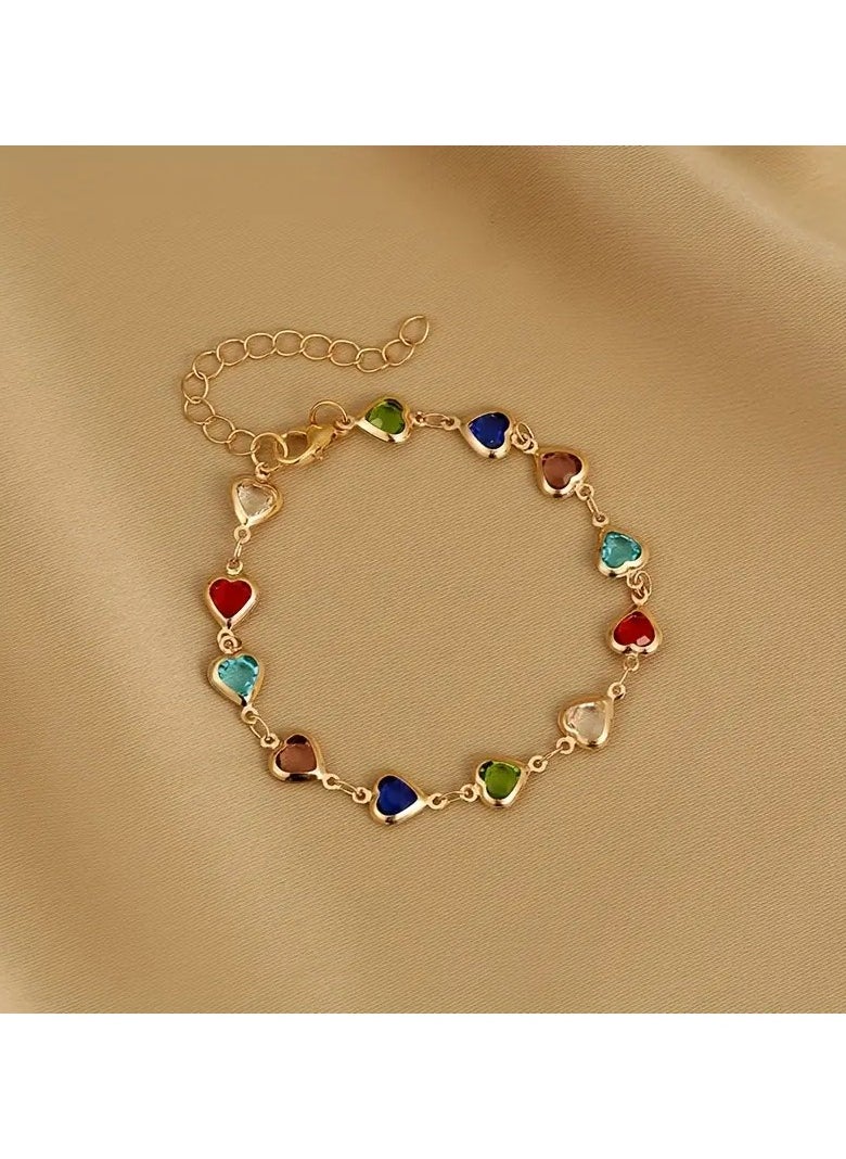 Goolsky 1 Piece Of Simple And Stylish Candy-colored Love Heart Bracelet For Ladies, A Gift For Girlfriend On Valentine's Day  - Image 1