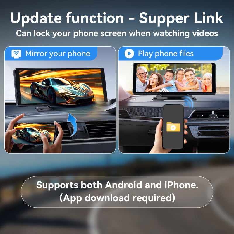Carpeer Portable Carplay Screen for Car, 10.26" Wireless Carplay Car Stereo & Android Auto Car Play Touchscreen with 1080P Backup Camera,GPS Navigation,Voice Control,5.0 Bluetooth (10.26inch) - Image 4
