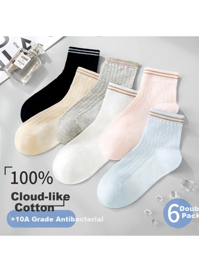 Your Sun Yiershuang [10a Antibacterial] Women's Socks, Summer Thin Mesh, 100% Pure Cotton, Breathable, Odor-resistant, Sweat-absorbing, Mid-calf Socks - Image 1