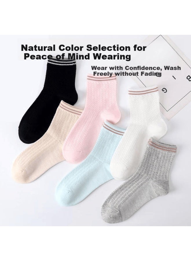 Your Sun Yiershuang [10a Antibacterial] Women's Socks, Summer Thin Mesh, 100% Pure Cotton, Breathable, Odor-resistant, Sweat-absorbing, Mid-calf Socks - Image 4