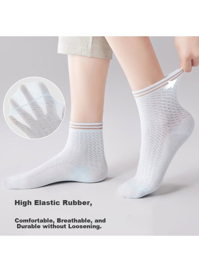 Your Sun Yiershuang [10a Antibacterial] Women's Socks, Summer Thin Mesh, 100% Pure Cotton, Breathable, Odor-resistant, Sweat-absorbing, Mid-calf Socks - Image 2