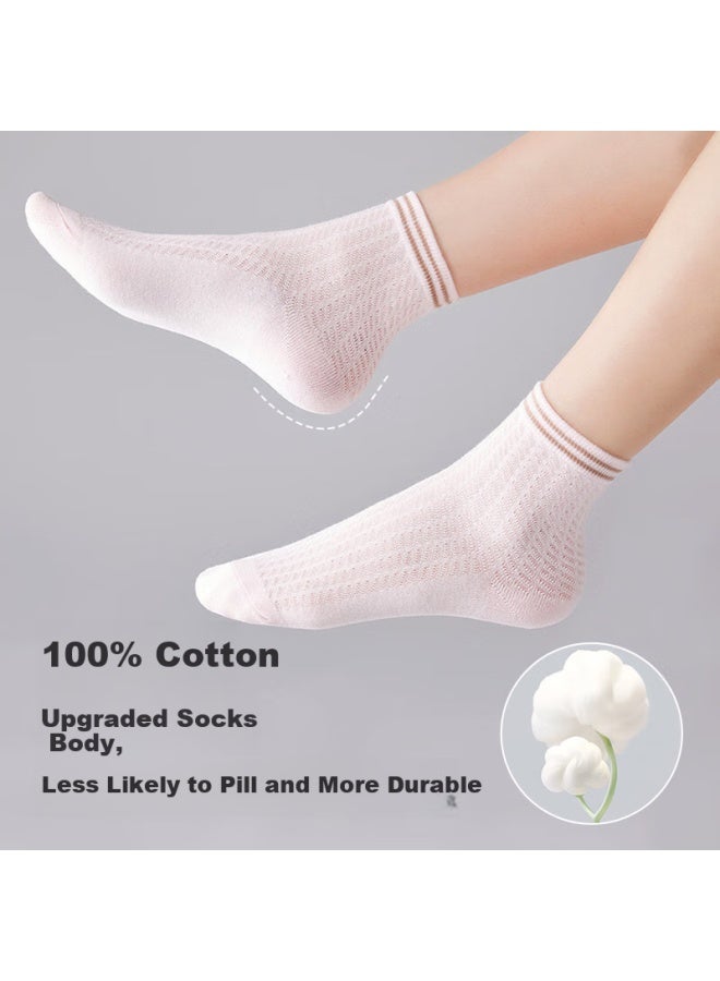 Your Sun Yiershuang [10a Antibacterial] Women's Socks, Summer Thin Mesh, 100% Pure Cotton, Breathable, Odor-resistant, Sweat-absorbing, Mid-calf Socks - Image 3