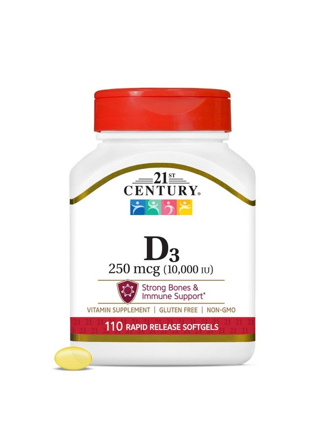 21st Century Vitamin D3 250 mcg (10,000 IU) Rapid Release Softgels, 110 Count - Image 1