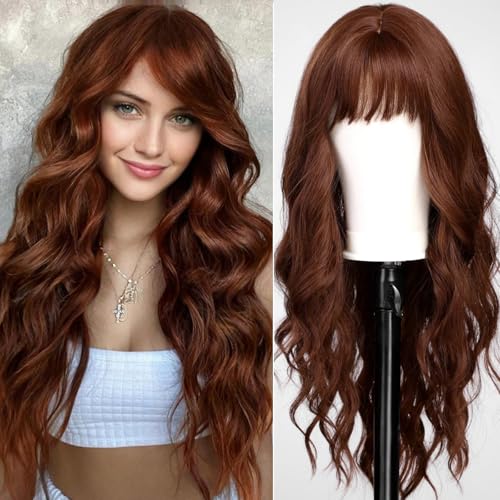 FYA Long Curly Middle Part Synthetic Heat Resistant Fiber Wig for Women - Daily Use Party Wigs Middle Part Hair Replacement Wig in Dark Brown 26 Inch - Image 1