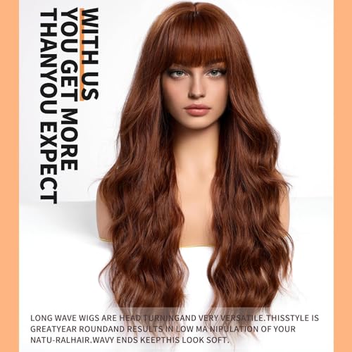 FYA Long Curly Middle Part Synthetic Heat Resistant Fiber Wig for Women - Daily Use Party Wigs Middle Part Hair Replacement Wig in Dark Brown 26 Inch - Image 2