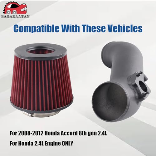 BAGARAATAN Cold Air Intake Kit Compatible with 2008-12 Honda Accord 2.4L 8th gen,High Performance Red Filter Black Pipe washable filter - Image 3