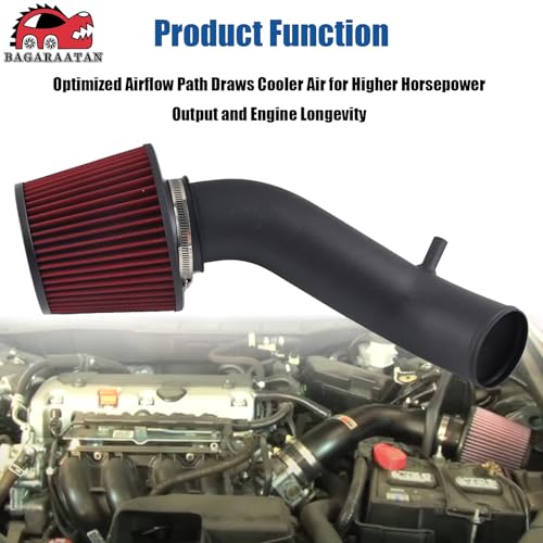 BAGARAATAN Cold Air Intake Kit Compatible with 2008-12 Honda Accord 2.4L 8th gen,High Performance Red Filter Black Pipe washable filter - Image 5