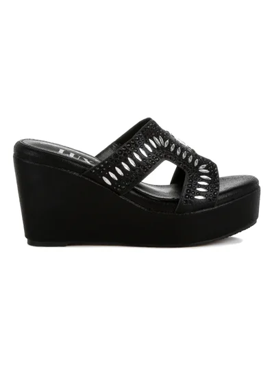 London Rag Diamante &amp; Rhinestone Detail Cut-Out Sandals in Black