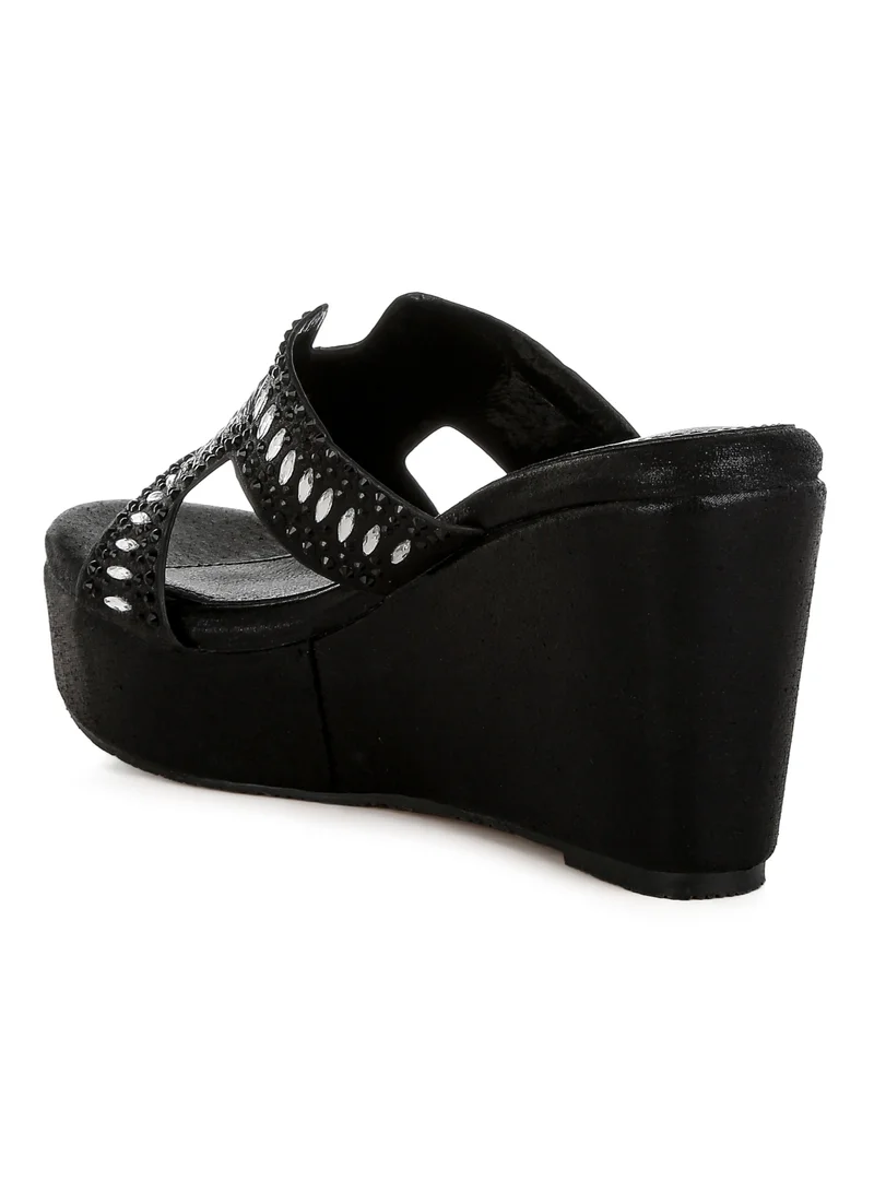 London Rag Diamante &amp; Rhinestone Detail Cut-Out Sandals in Black