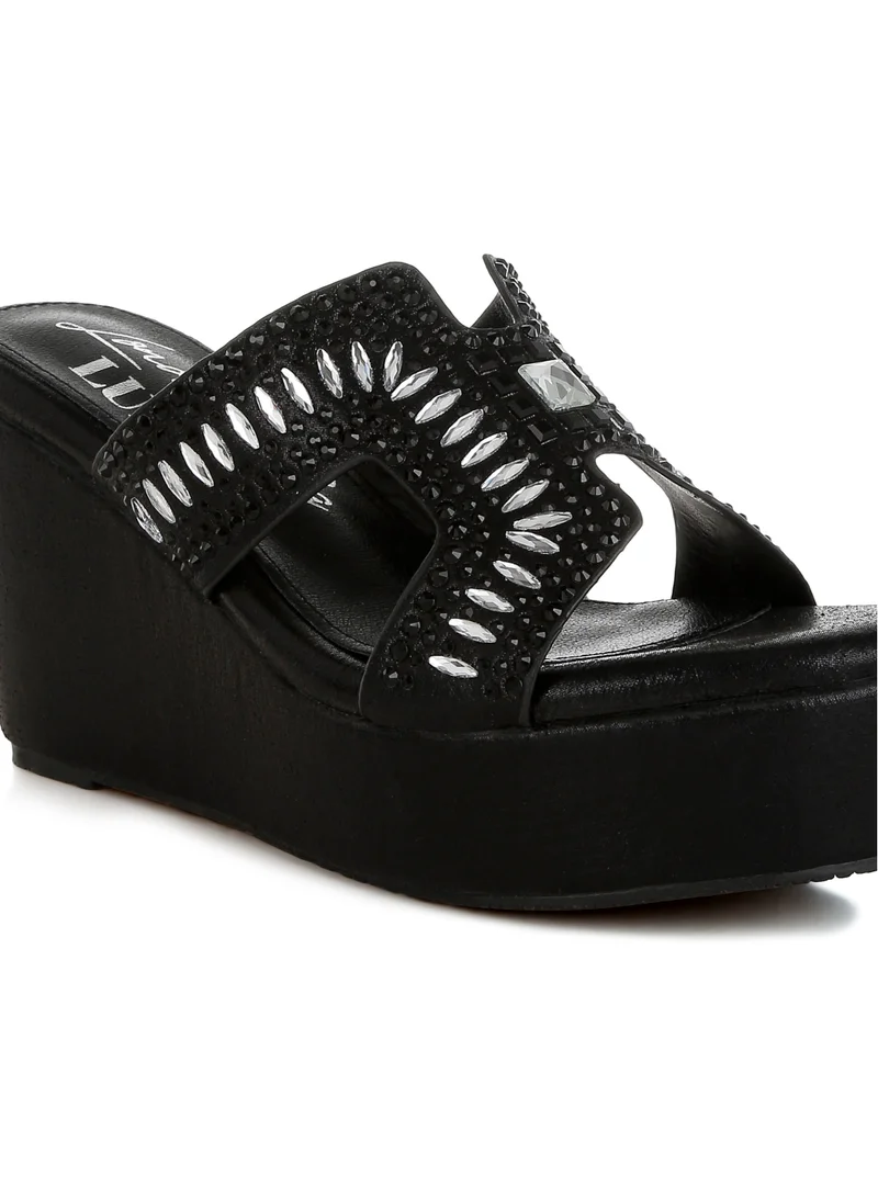 London Rag Diamante &amp; Rhinestone Detail Cut-Out Sandals in Black