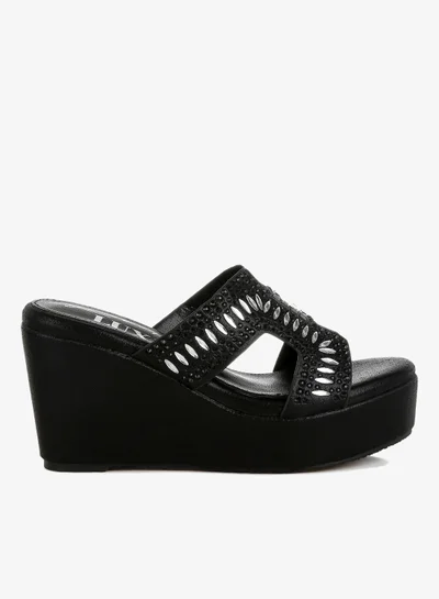 London Rag Diamante &amp; Rhinestone Detail Cut-Out Sandals in Black