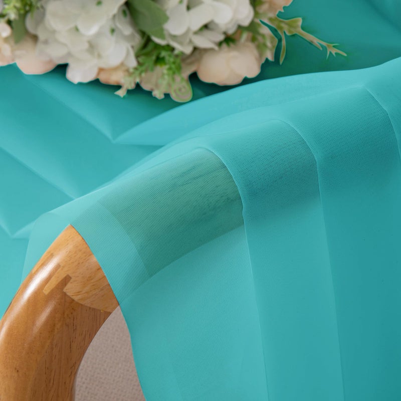 Chyhomenyc Turquoise Sheer Curtains 45 Inch Long 2 Panels  Light Filtering Rod Pocket Voile Short Curtains Drapes for Living Room Bedroom Small Windows  42Wx45L Inches - Image 1