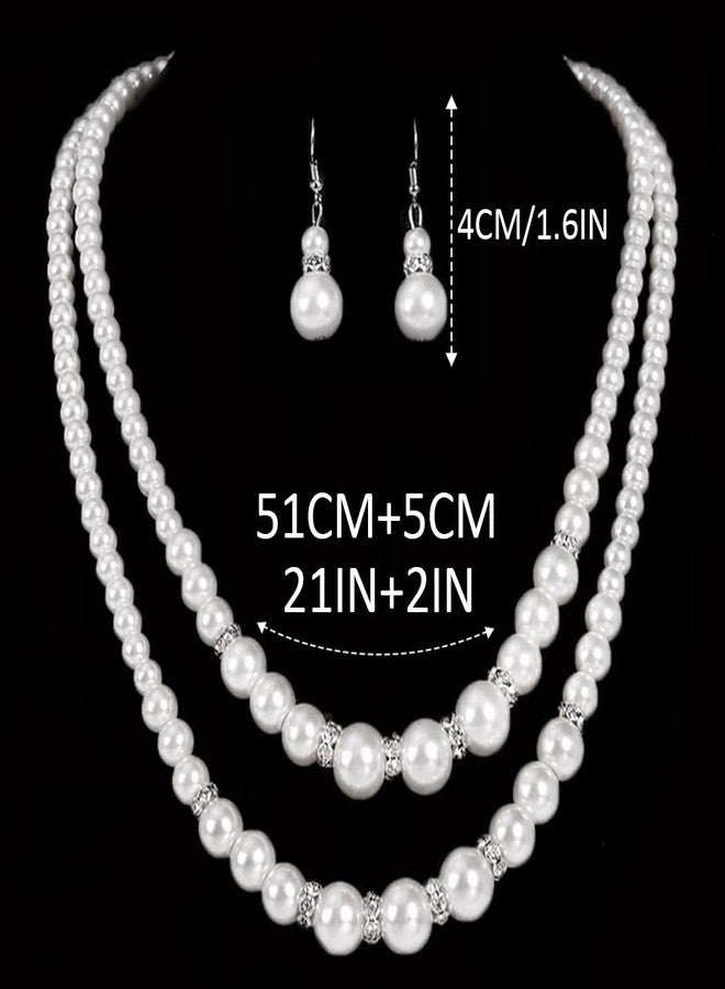 Unicra 1920s Gatsby Pearl Jewelry Set Vintage Crystal Bride Necklace Earrings Set Silver Pearl Multilayer Bridal Necklace Jewelry Accessories for Women and Brides - Image 5