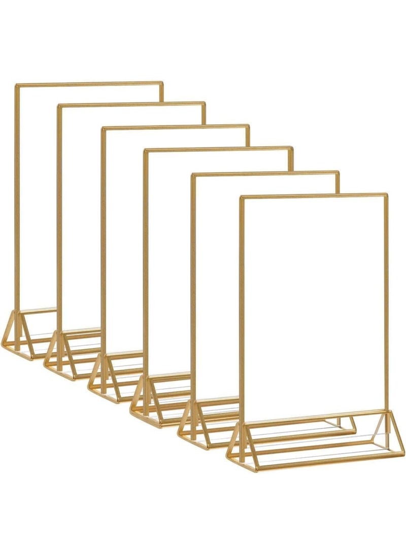 6 Pieces Clear Acrylic Table Card Holder, Double Sided Frame, with Gold Border and Removable Vertical Stand, for Photo Display, Wedding Table Number, Restaurant Sign, Menu Holder (5 x 7 inches) - Image 1