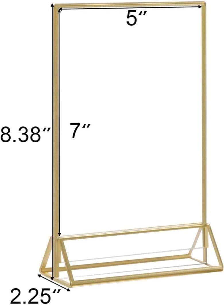 6 Pieces Clear Acrylic Table Card Holder, Double Sided Frame, with Gold Border and Removable Vertical Stand, for Photo Display, Wedding Table Number, Restaurant Sign, Menu Holder (5 x 7 inches) - Image 3