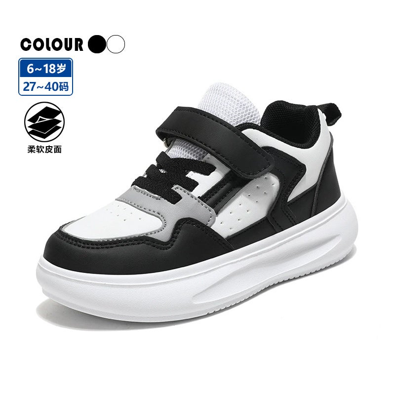 Plus Kidsren'S Shoes Spring Style Jinjiang Boys Thick-Soled Leather Panel Shoes 6-12 Years Old Medium And Large Kidsren'S White Casual Shoes - Image 5