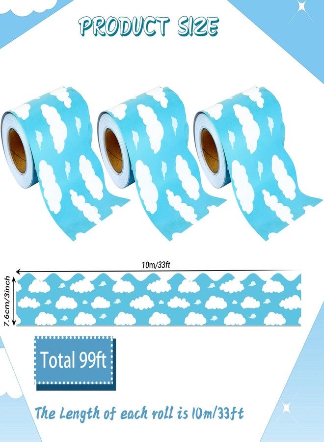 Bolsome 99 ft Blue Sky White Clouds Bulletin Board Borders,Scalloped Bulletin Board Trim for Blackboard Whiteboard Classroom Border Decor (3 Rolls) - Image 2