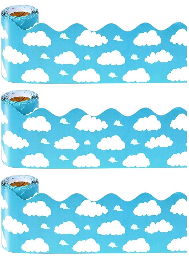 Bolsome 99 ft Blue Sky White Clouds Bulletin Board Borders,Scalloped Bulletin Board Trim for Blackboard Whiteboard Classroom Border Decor (3 Rolls) - Image 1