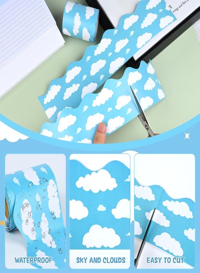 Bolsome 99 ft Blue Sky White Clouds Bulletin Board Borders,Scalloped Bulletin Board Trim for Blackboard Whiteboard Classroom Border Decor (3 Rolls) - Image 3