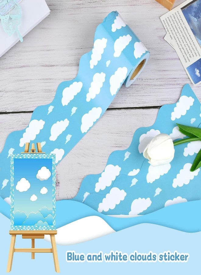 Bolsome 99 ft Blue Sky White Clouds Bulletin Board Borders,Scalloped Bulletin Board Trim for Blackboard Whiteboard Classroom Border Decor (3 Rolls) - Image 4