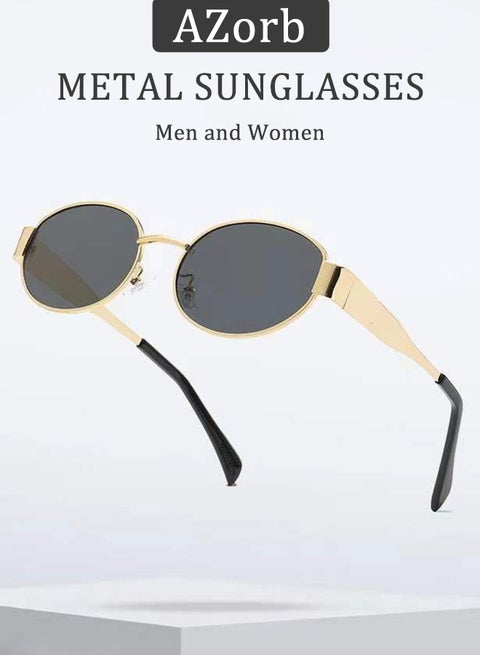 Oval Sunglasses Women Men Retro Round Vintage Men's Metal Frame Sunglass Polarized Sun Glassess UV400 Protection Eye Glasses, Gold
