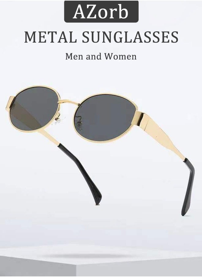 AZorb - Oval Sunglasses Women Men Retro Round Vintage Men's Metal Frame Sunglass Polarized Sun Glassess UV400 Protection Eye Glasses, Gold - Image 1