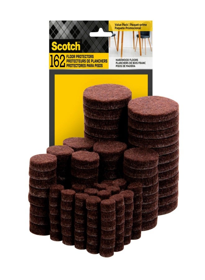 Scotch Felt Pads, Felt Furniture Pads for Protecting Hardwood Floors, Assorted Sizes Value Pack, Round, Brown, 162 Pads - Image 1