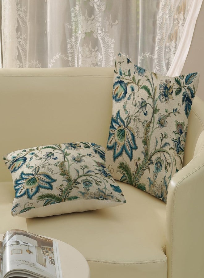 DAFENA Chinoiserie Pillow Covers 18x18 Inch 2 Pcs Spring Sage Green Blue Floral Decor Throw Pillows Vintage Flower Plant Seasonal Outdoor Decoration Pillowcase Linen Cushion Cover for Couch Sofa Bed - Image 4