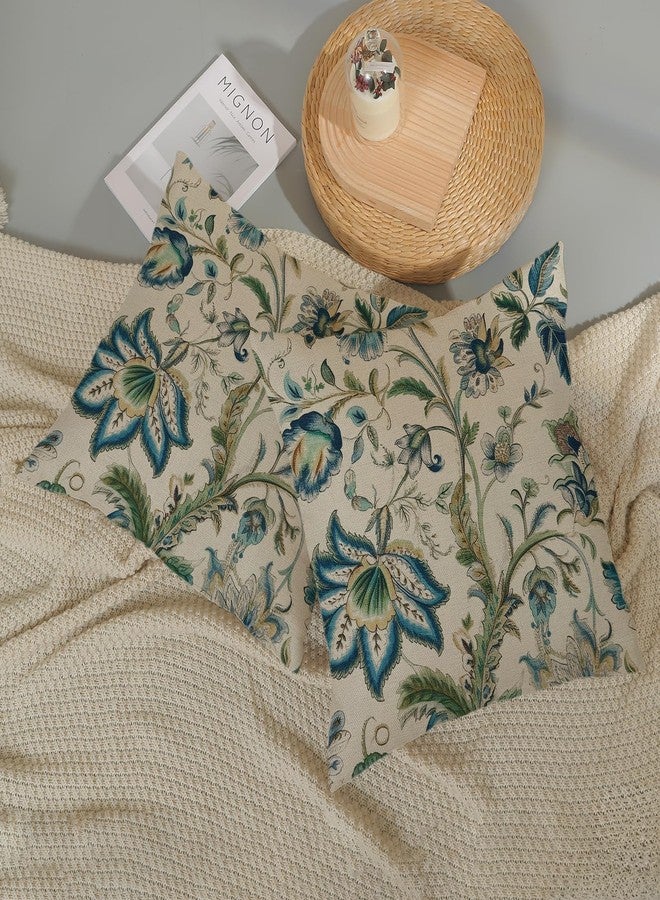 DAFENA Chinoiserie Pillow Covers 18x18 Inch 2 Pcs Spring Sage Green Blue Floral Decor Throw Pillows Vintage Flower Plant Seasonal Outdoor Decoration Pillowcase Linen Cushion Cover for Couch Sofa Bed - Image 5