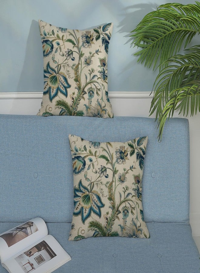 DAFENA Chinoiserie Pillow Covers 18x18 Inch 2 Pcs Spring Sage Green Blue Floral Decor Throw Pillows Vintage Flower Plant Seasonal Outdoor Decoration Pillowcase Linen Cushion Cover for Couch Sofa Bed - Image 3