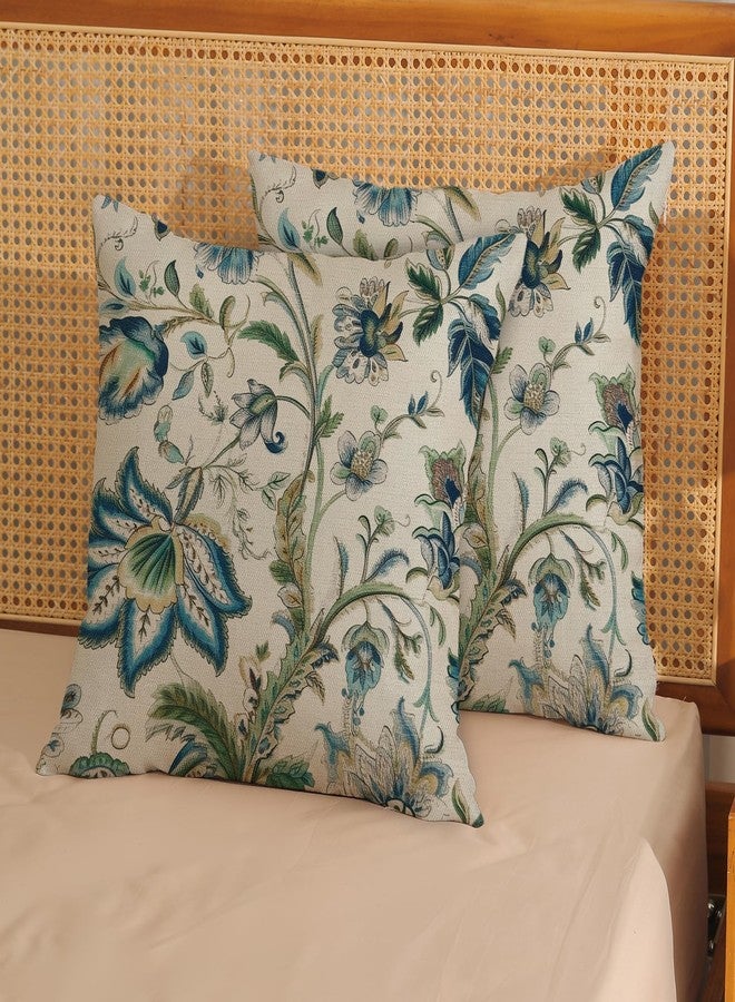 DAFENA Chinoiserie Pillow Covers 18x18 Inch 2 Pcs Spring Sage Green Blue Floral Decor Throw Pillows Vintage Flower Plant Seasonal Outdoor Decoration Pillowcase Linen Cushion Cover for Couch Sofa Bed - Image 2