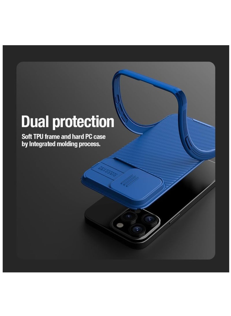 iPhone 15 Pro Max Case with Sliding Camera Cover - Upgraded Lens Protection, Hard PC + TPU Bumper, Slim Shockproof Protective Phone Case 6.7" - BLUE