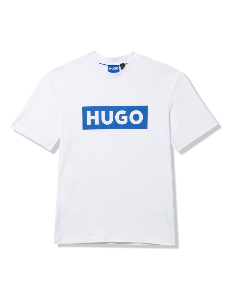 HUGO Logo Stripe Cotton Crew Neck TShirt White Salt Large